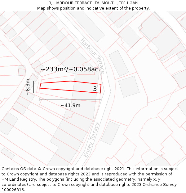 3, HARBOUR TERRACE, FALMOUTH, TR11 2AN: Plot and title map
