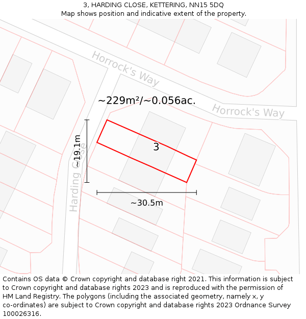 3, HARDING CLOSE, KETTERING, NN15 5DQ: Plot and title map
