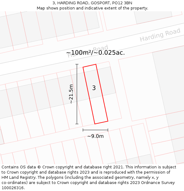 3, HARDING ROAD, GOSPORT, PO12 3BN: Plot and title map