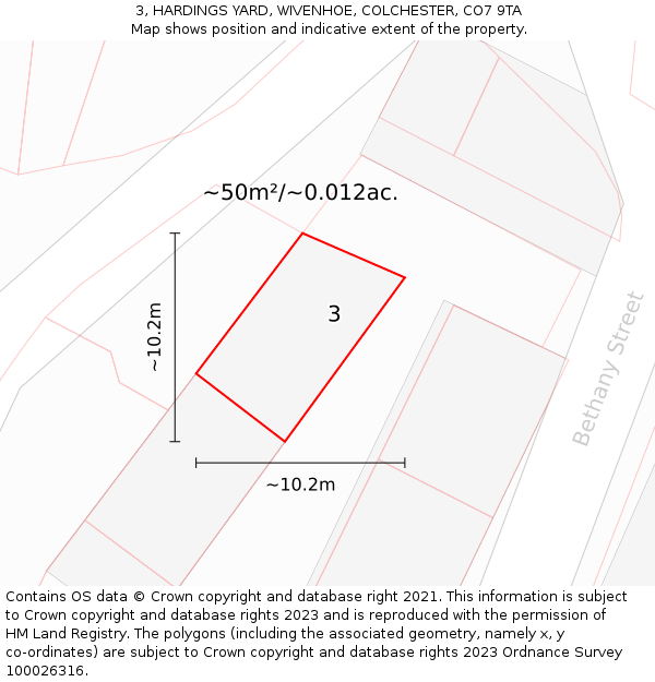 3, HARDINGS YARD, WIVENHOE, COLCHESTER, CO7 9TA: Plot and title map