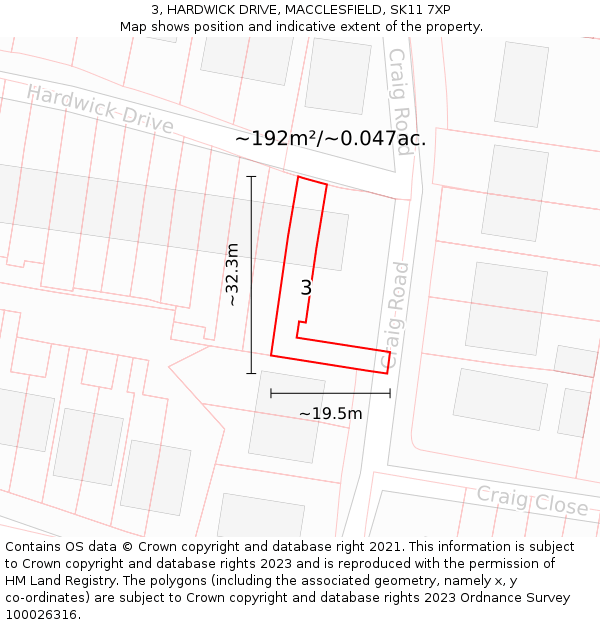 3, HARDWICK DRIVE, MACCLESFIELD, SK11 7XP: Plot and title map