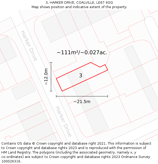 3, HARKER DRIVE, COALVILLE, LE67 4GG: Plot and title map