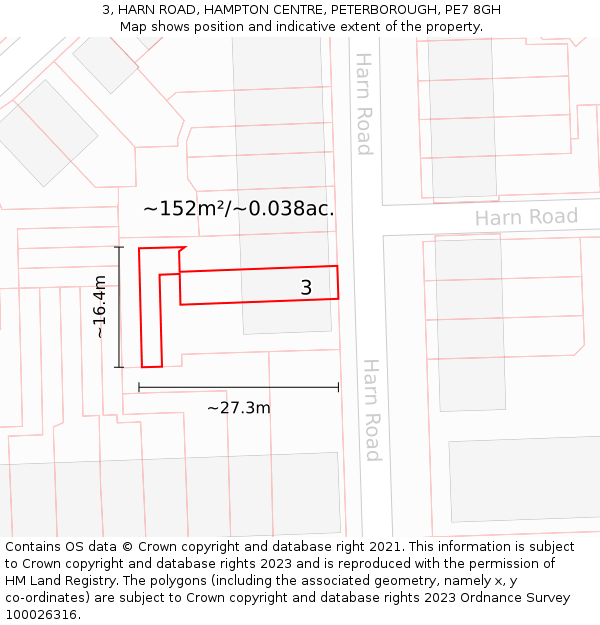 3, HARN ROAD, HAMPTON CENTRE, PETERBOROUGH, PE7 8GH: Plot and title map