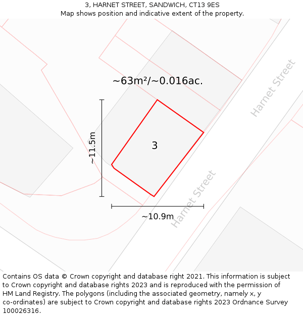 3, HARNET STREET, SANDWICH, CT13 9ES: Plot and title map