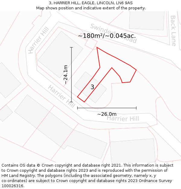 3, HARRIER HILL, EAGLE, LINCOLN, LN6 9AS: Plot and title map