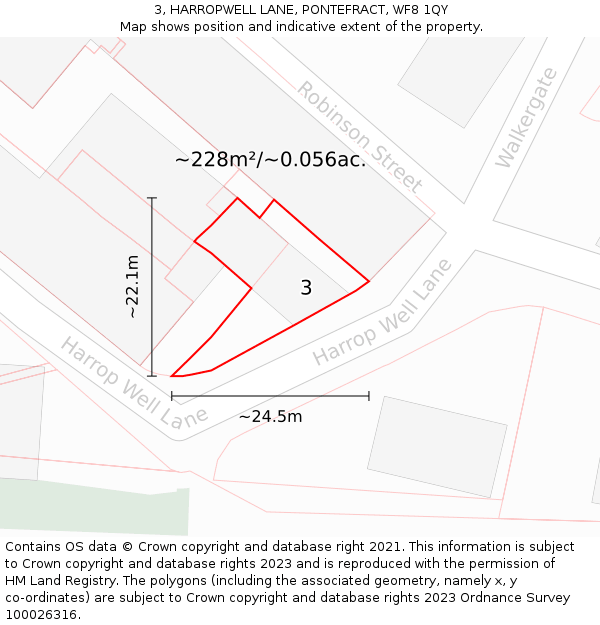 3, HARROPWELL LANE, PONTEFRACT, WF8 1QY: Plot and title map