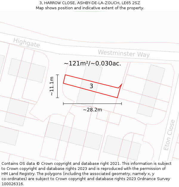 3, HARROW CLOSE, ASHBY-DE-LA-ZOUCH, LE65 2SZ: Plot and title map