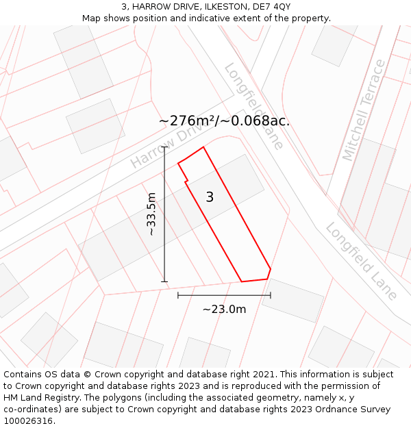 3, HARROW DRIVE, ILKESTON, DE7 4QY: Plot and title map