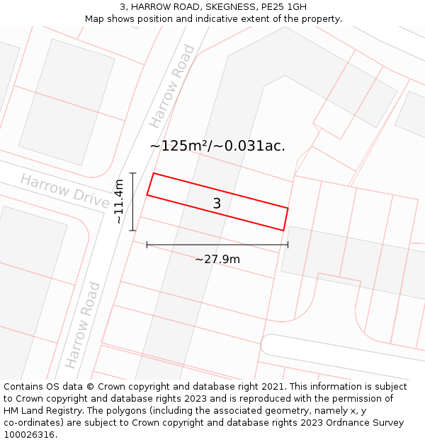 3, HARROW ROAD, SKEGNESS, PE25 1GH: Plot and title map