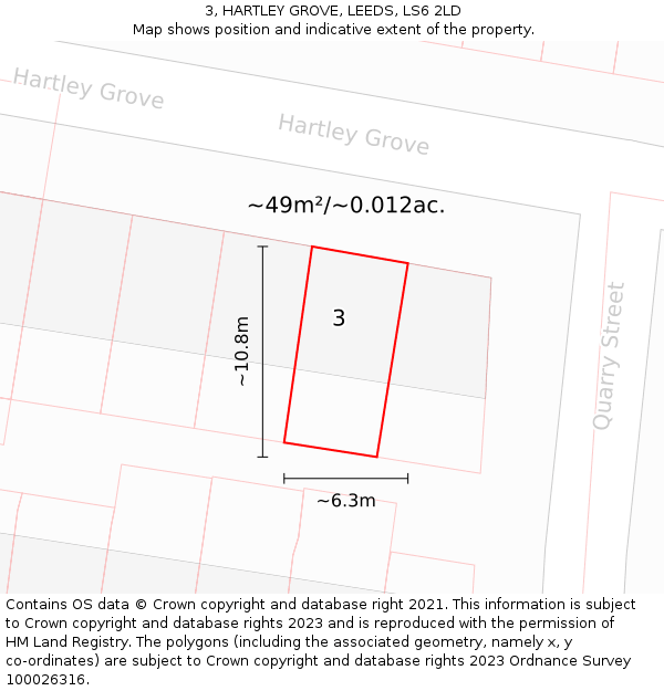 3, HARTLEY GROVE, LEEDS, LS6 2LD: Plot and title map