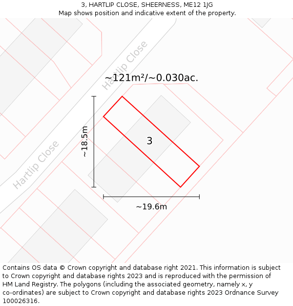 3, HARTLIP CLOSE, SHEERNESS, ME12 1JG: Plot and title map