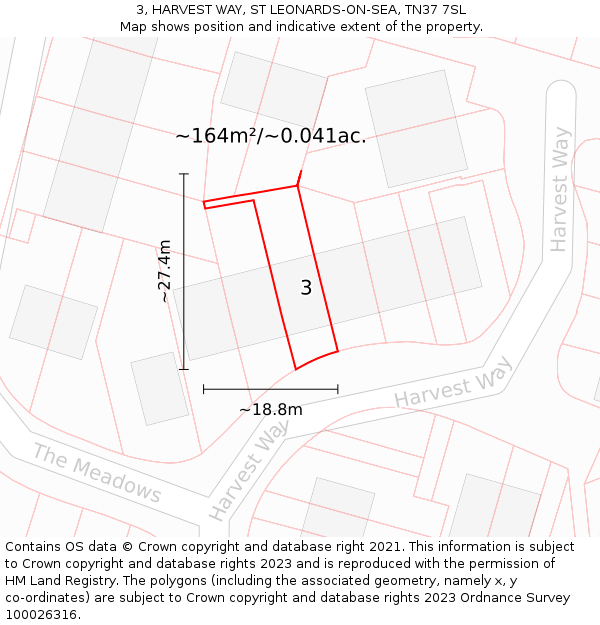 3, HARVEST WAY, ST LEONARDS-ON-SEA, TN37 7SL: Plot and title map
