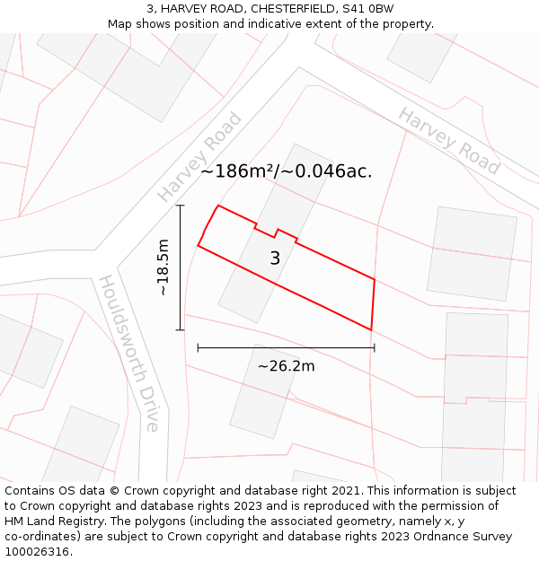 3, HARVEY ROAD, CHESTERFIELD, S41 0BW: Plot and title map