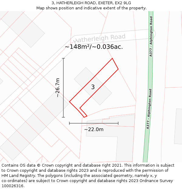 3, HATHERLEIGH ROAD, EXETER, EX2 9LG: Plot and title map