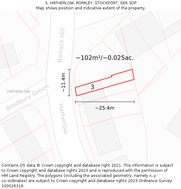 3, HATHERLOW, ROMILEY, STOCKPORT, SK6 3DP: Plot and title map