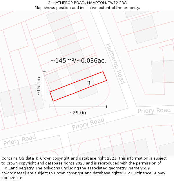 3, HATHEROP ROAD, HAMPTON, TW12 2RG: Plot and title map