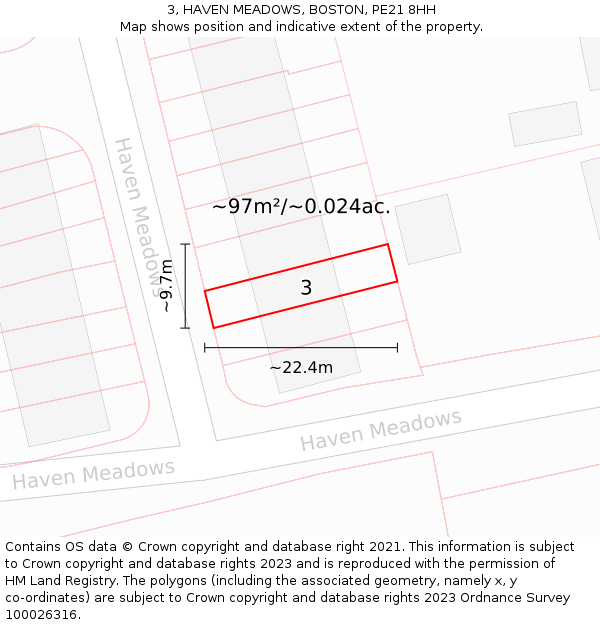 3, HAVEN MEADOWS, BOSTON, PE21 8HH: Plot and title map