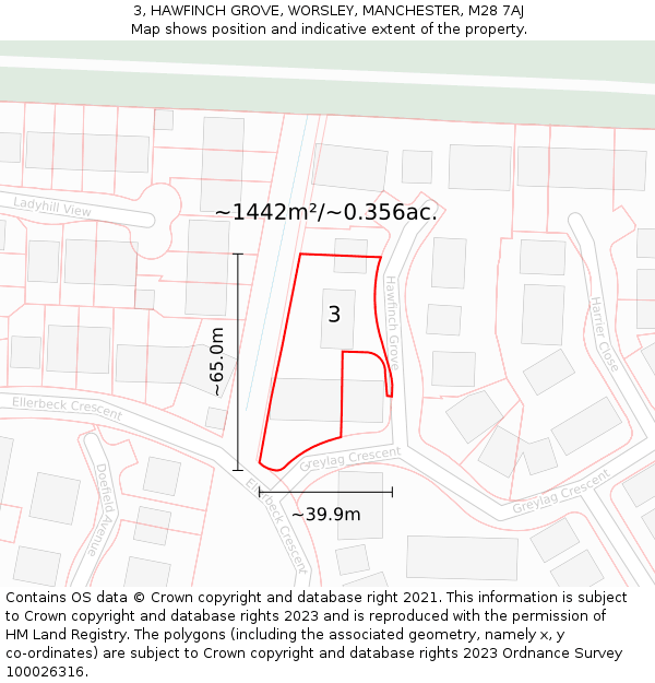 3, HAWFINCH GROVE, WORSLEY, MANCHESTER, M28 7AJ: Plot and title map