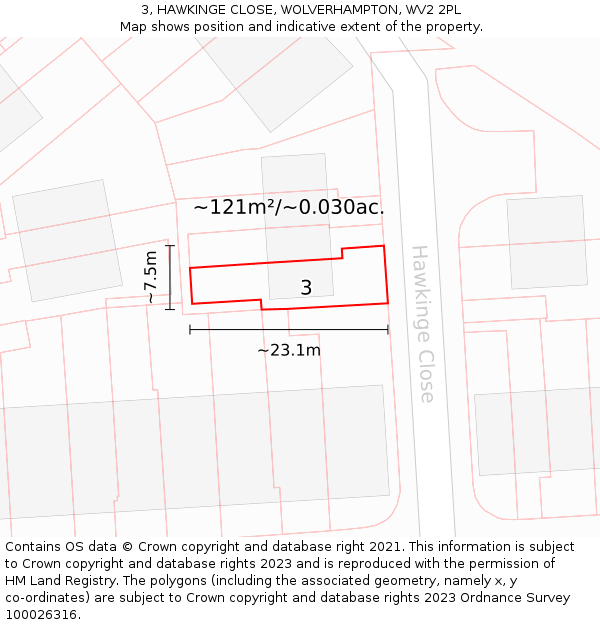 3, HAWKINGE CLOSE, WOLVERHAMPTON, WV2 2PL: Plot and title map