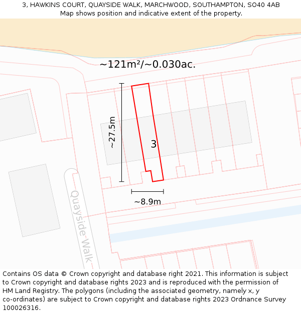 3, HAWKINS COURT, QUAYSIDE WALK, MARCHWOOD, SOUTHAMPTON, SO40 4AB: Plot and title map