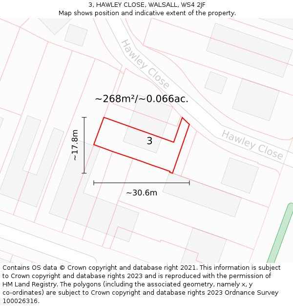 3, HAWLEY CLOSE, WALSALL, WS4 2JF: Plot and title map