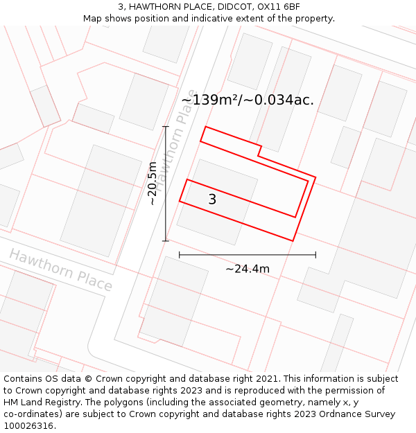 3, HAWTHORN PLACE, DIDCOT, OX11 6BF: Plot and title map