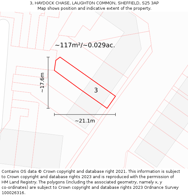 3, HAYDOCK CHASE, LAUGHTON COMMON, SHEFFIELD, S25 3AP: Plot and title map