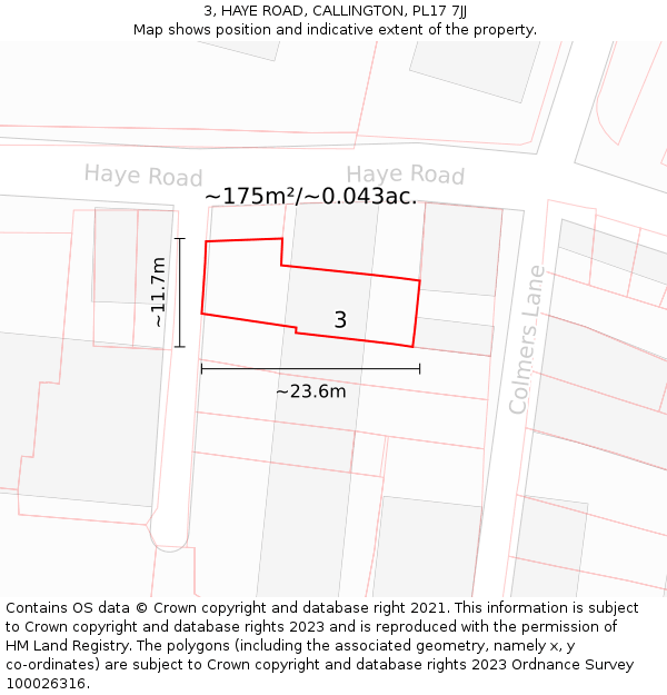 3, HAYE ROAD, CALLINGTON, PL17 7JJ: Plot and title map