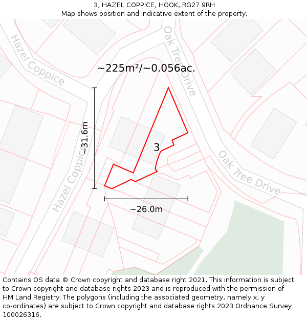 3, HAZEL COPPICE, HOOK, RG27 9RH: Plot and title map