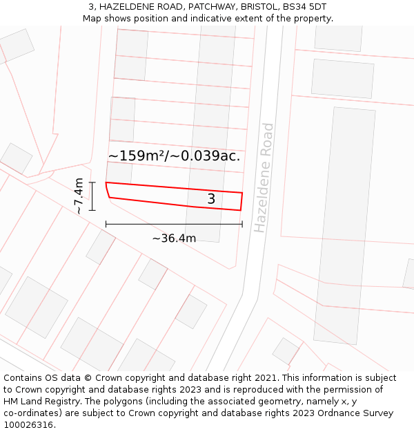 3, HAZELDENE ROAD, PATCHWAY, BRISTOL, BS34 5DT: Plot and title map
