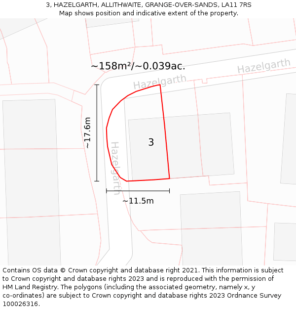 3, HAZELGARTH, ALLITHWAITE, GRANGE-OVER-SANDS, LA11 7RS: Plot and title map