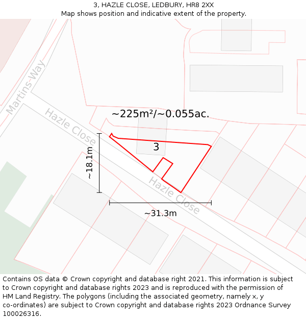 3, HAZLE CLOSE, LEDBURY, HR8 2XX: Plot and title map