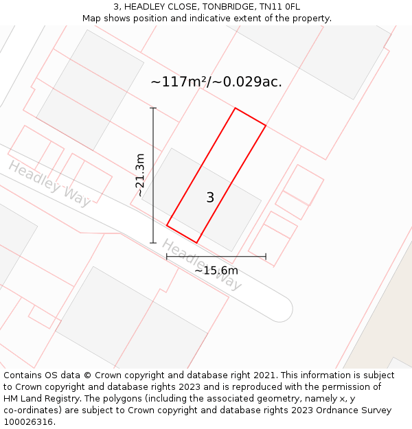3, HEADLEY CLOSE, TONBRIDGE, TN11 0FL: Plot and title map