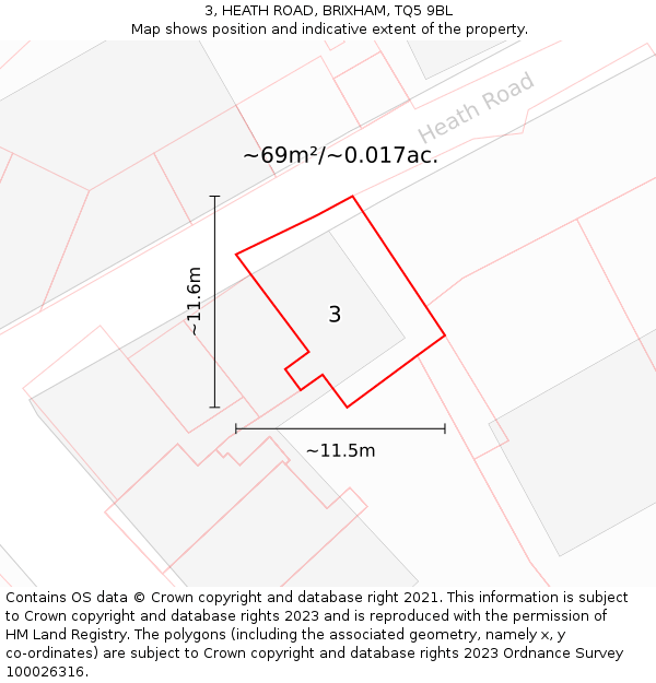 3, HEATH ROAD, BRIXHAM, TQ5 9BL: Plot and title map