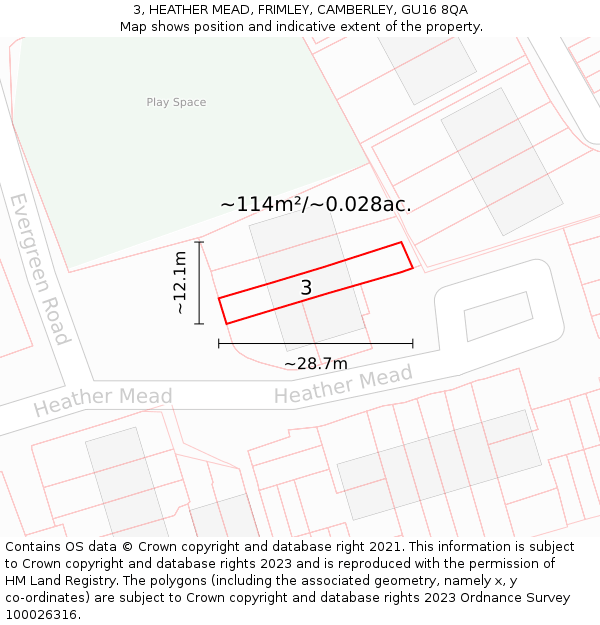 3, HEATHER MEAD, FRIMLEY, CAMBERLEY, GU16 8QA: Plot and title map