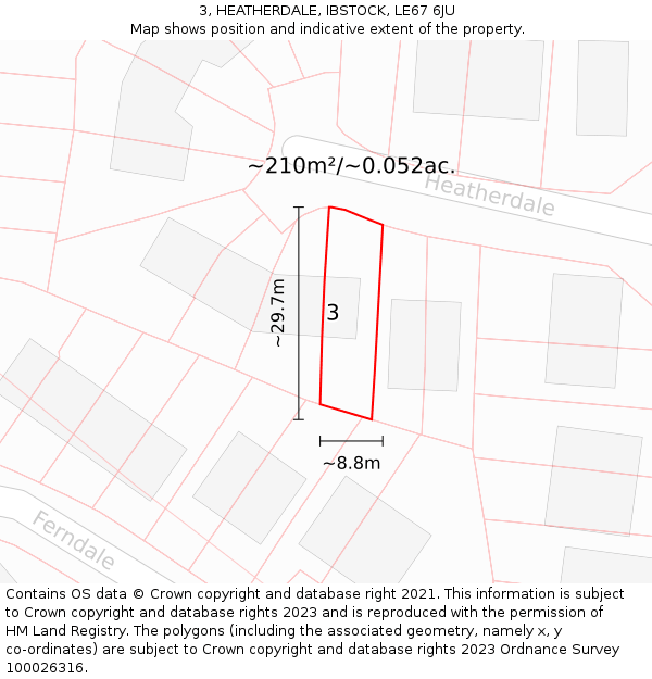 3, HEATHERDALE, IBSTOCK, LE67 6JU: Plot and title map
