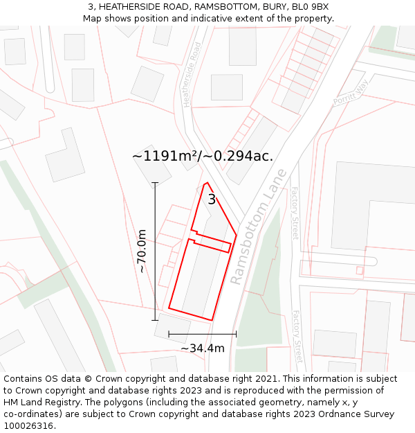3, HEATHERSIDE ROAD, RAMSBOTTOM, BURY, BL0 9BX: Plot and title map
