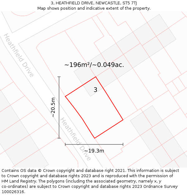 3, HEATHFIELD DRIVE, NEWCASTLE, ST5 7TJ: Plot and title map