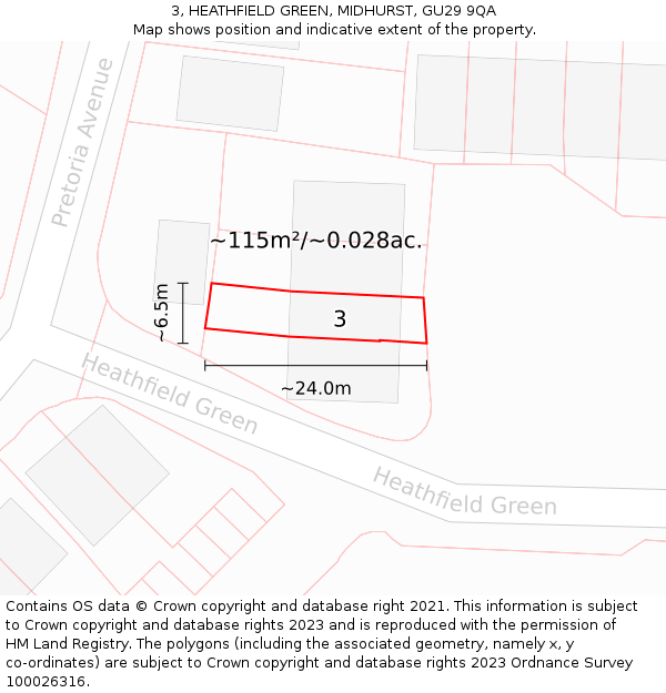 3, HEATHFIELD GREEN, MIDHURST, GU29 9QA: Plot and title map
