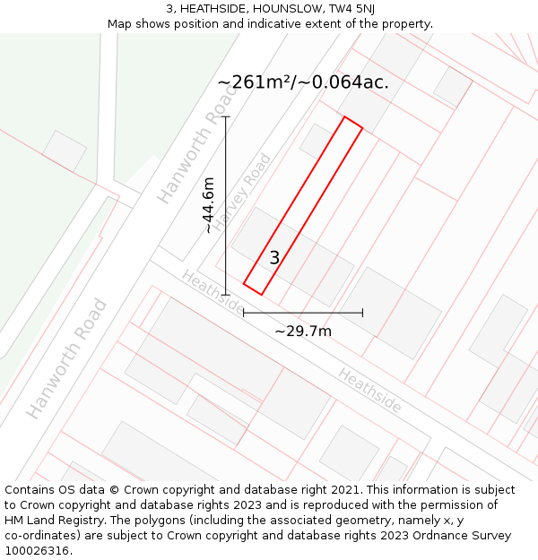 3, HEATHSIDE, HOUNSLOW, TW4 5NJ: Plot and title map