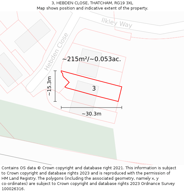 3, HEBDEN CLOSE, THATCHAM, RG19 3XL: Plot and title map