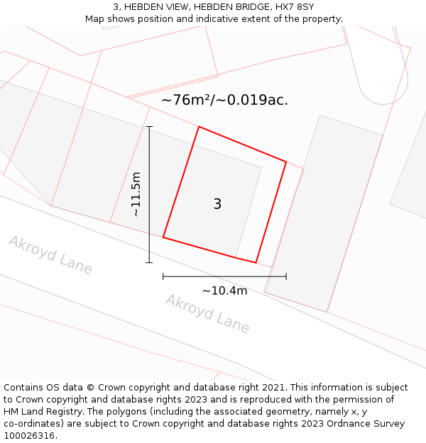 3, HEBDEN VIEW, HEBDEN BRIDGE, HX7 8SY: Plot and title map