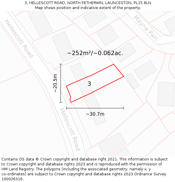 3, HELLESCOTT ROAD, NORTH PETHERWIN, LAUNCESTON, PL15 8LN: Plot and title map