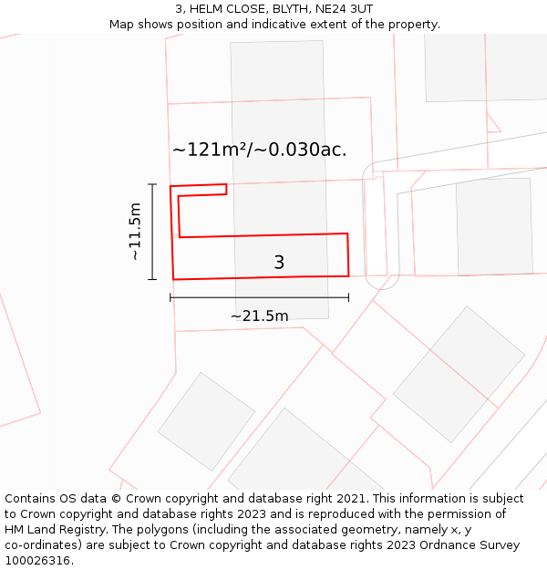 3, HELM CLOSE, BLYTH, NE24 3UT: Plot and title map