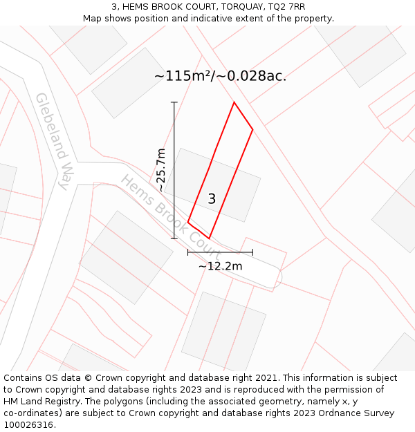 3, HEMS BROOK COURT, TORQUAY, TQ2 7RR: Plot and title map