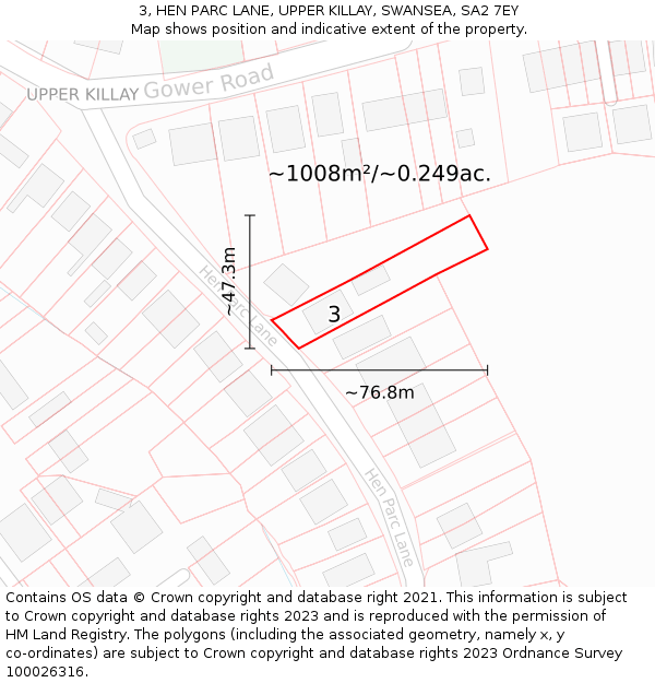 3, HEN PARC LANE, UPPER KILLAY, SWANSEA, SA2 7EY: Plot and title map
