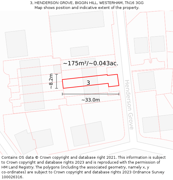 3, HENDERSON GROVE, BIGGIN HILL, WESTERHAM, TN16 3GG: Plot and title map