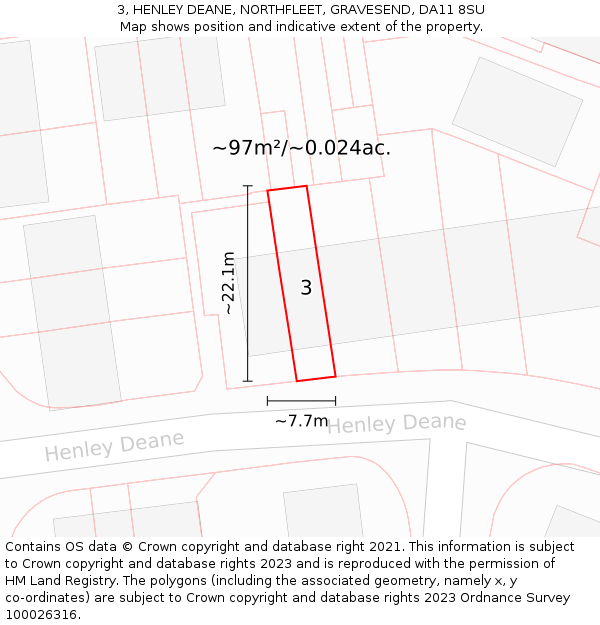 3, HENLEY DEANE, NORTHFLEET, GRAVESEND, DA11 8SU: Plot and title map