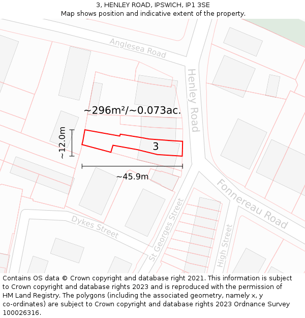 3, HENLEY ROAD, IPSWICH, IP1 3SE: Plot and title map