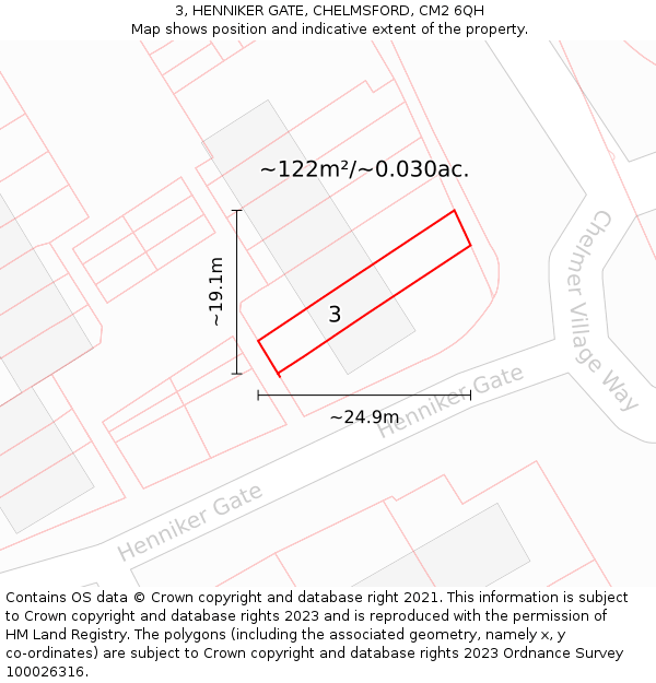 3, HENNIKER GATE, CHELMSFORD, CM2 6QH: Plot and title map